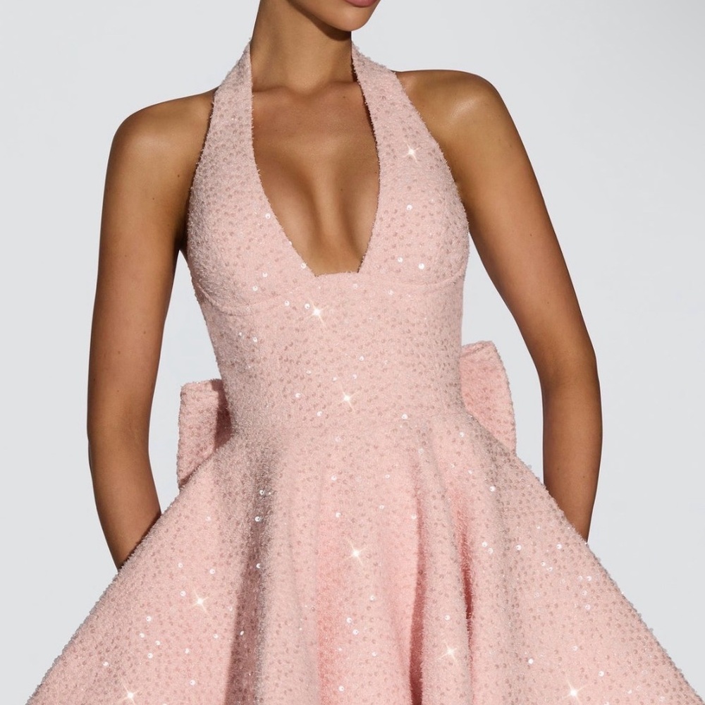 Glamorous Pink Halter Prom Dress